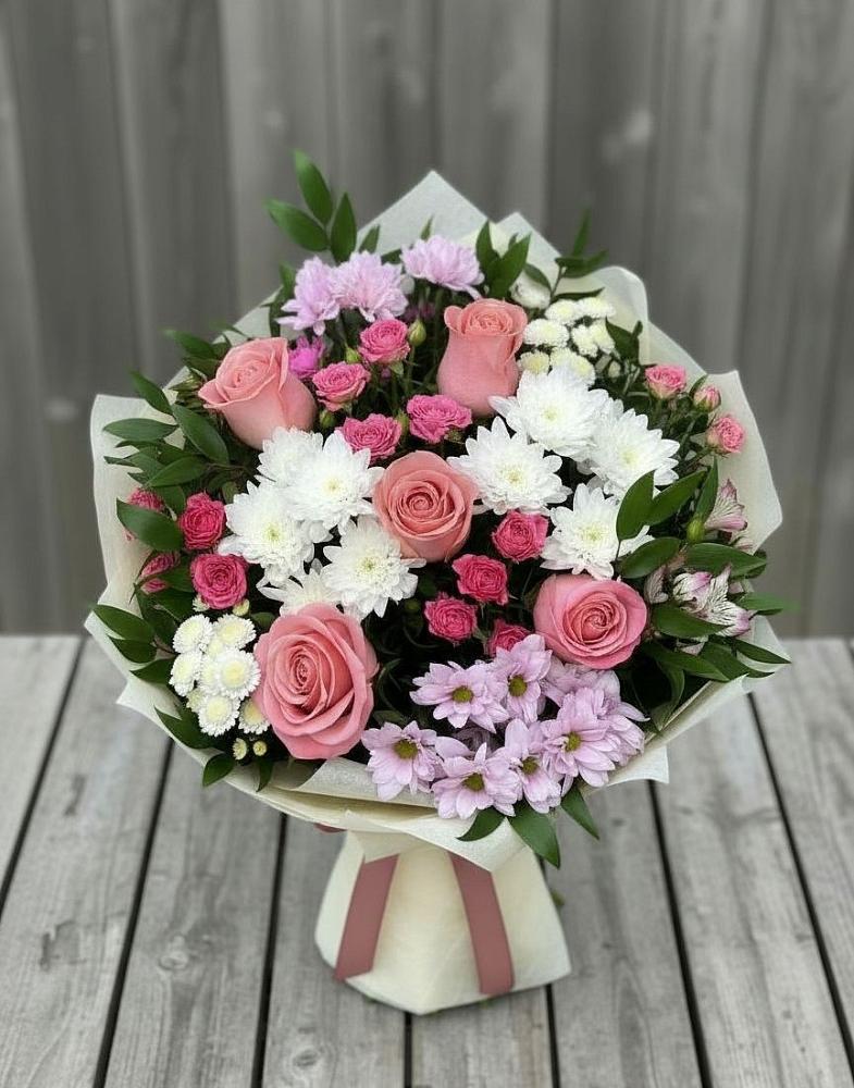 Букет цветов из: Альстромерии, Гвоздики, Розы и Хризантемы в Кошерово