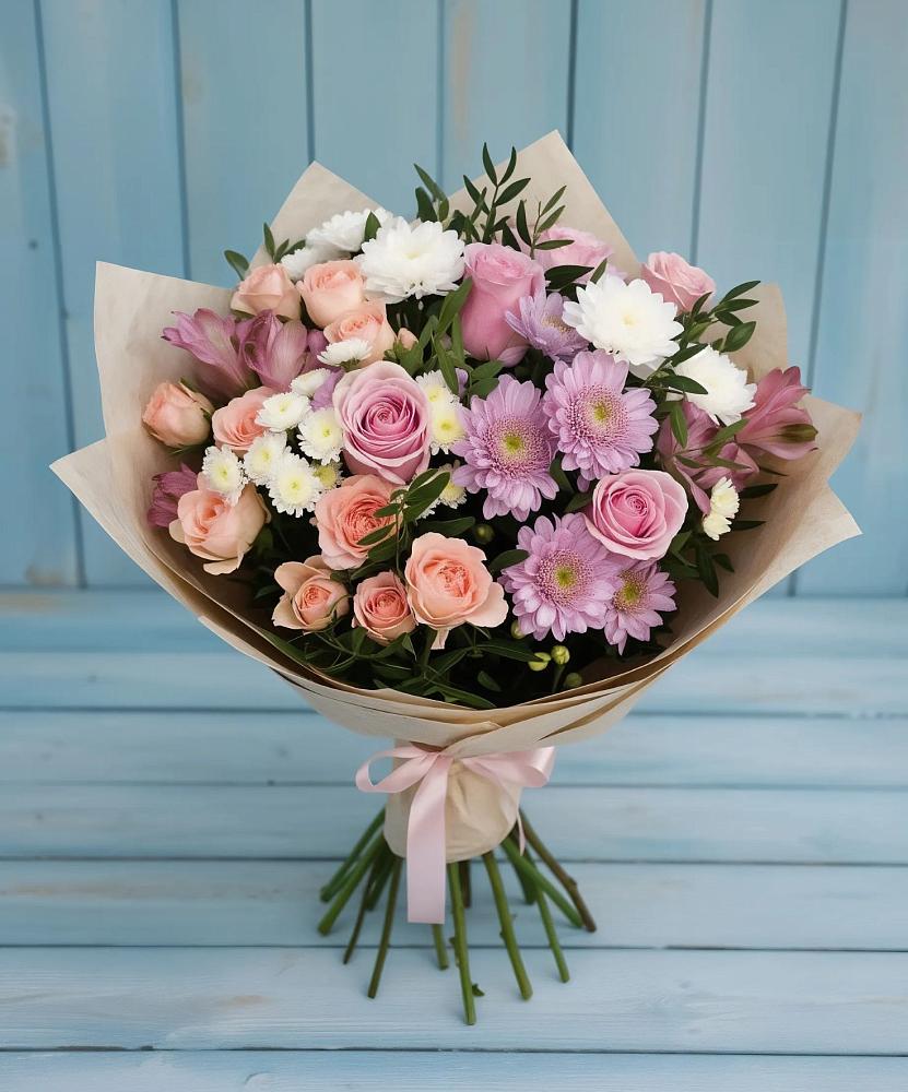 Букет цветов из: Хризантемы, Розы и Альстромерии в Кошерово