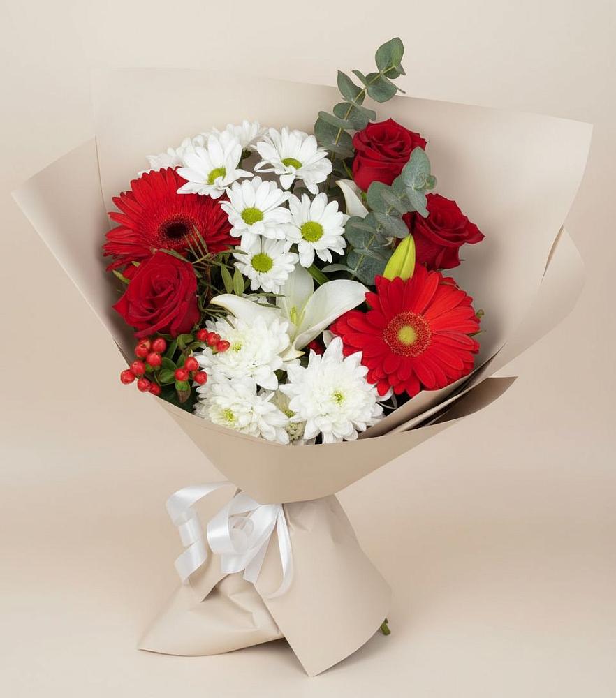 Букет цветов из: Розы, Хризантемы, Герберы и Лилии в Кошерово
