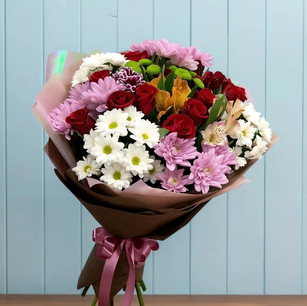 Букет цветов из: Розы, Хризантемы и Альстромерии в Кошерово