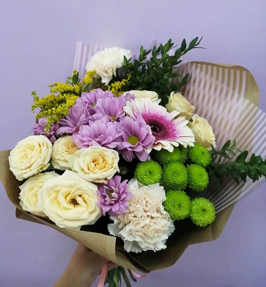 Букет цветов из: Хризантемы, Розы, Гвоздики и Герберы в Кошерово