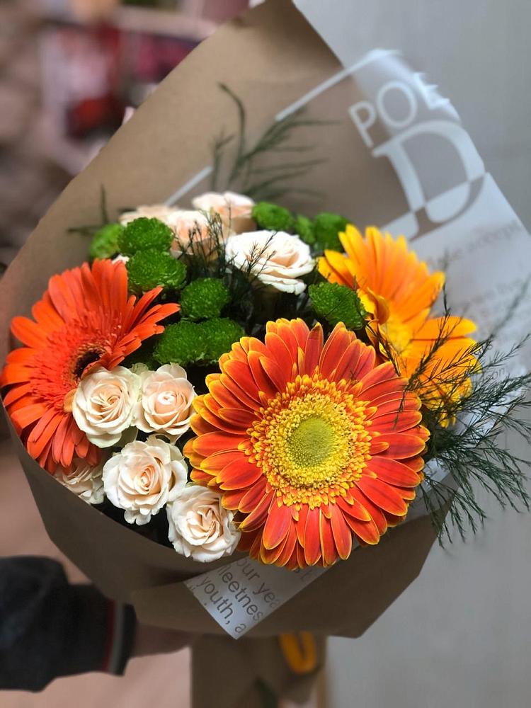 Букет цветов из: Герберы, Хризантемы и Розы в Кошерово