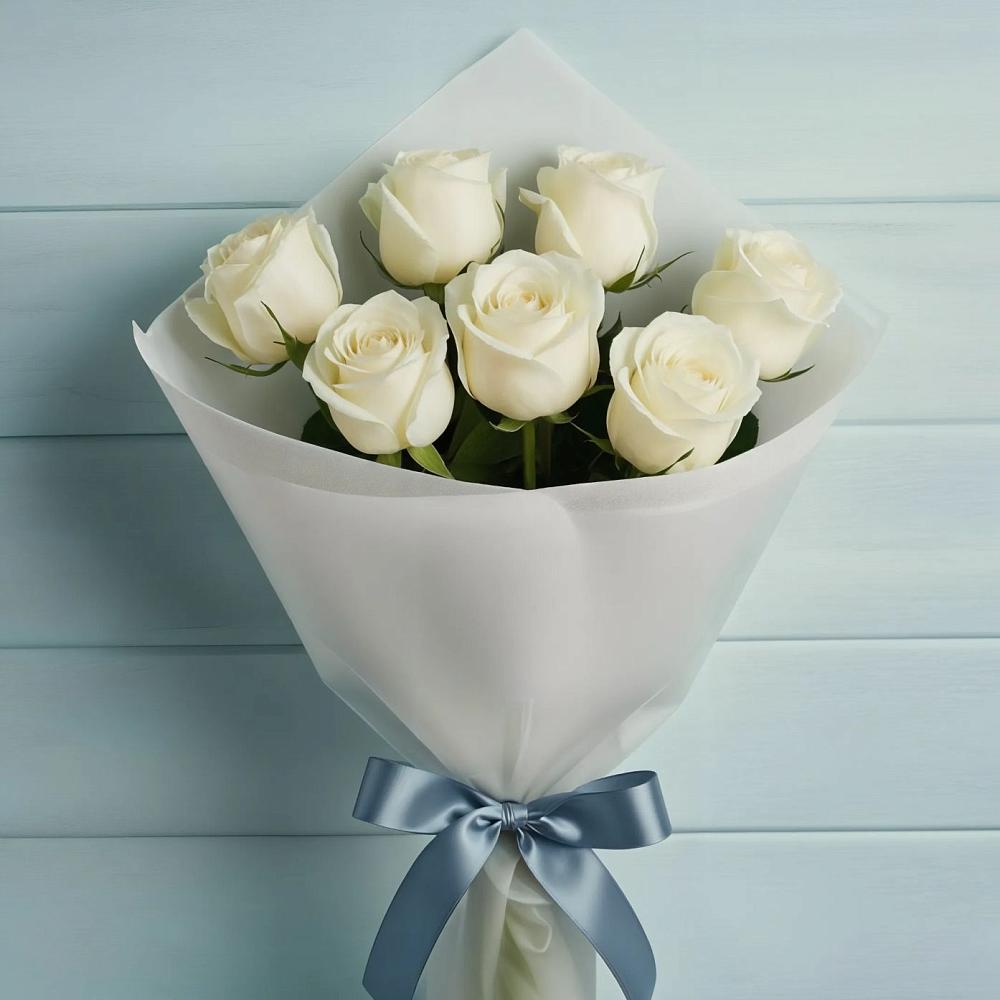 Букет 7 Белых роз Эдлесс Лав в Кошерово